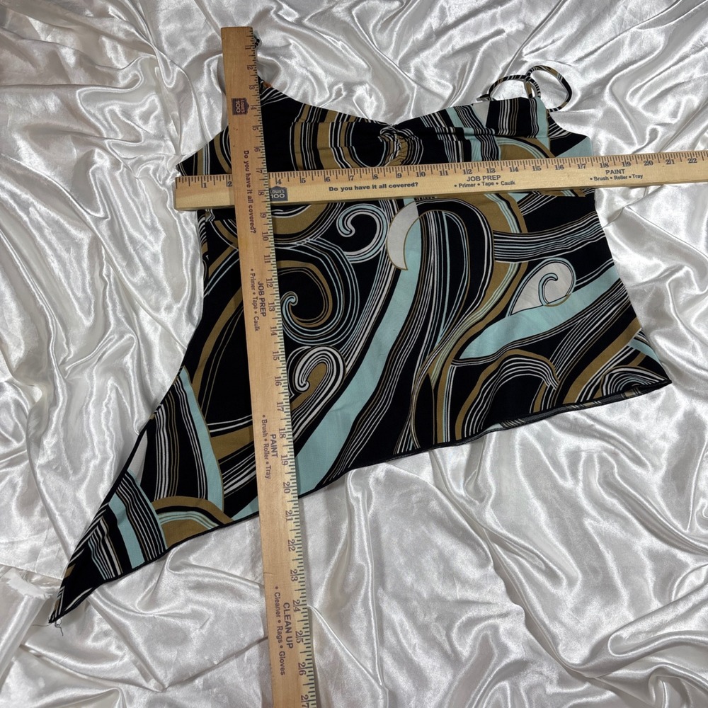 y2k Cami Top Black Tan Blue Excellent Abstract Swirl Asymmetrical Anna - Picture 6 of 6